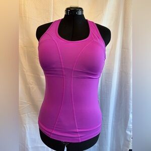 Athleta Bright Pink Athletic Top With Built in Bra and Pockets on Back. Size S